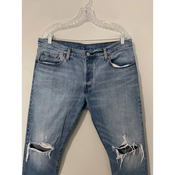 Levis 501 CT Jeans Men’s 36x27 Blue Button Fly Tapered Medium Wash Distressed - Picture 5 of 15